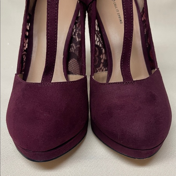 Call It Spring Faux Suede Deep Burgundy T-Strap Heels - Picture 4 of 13